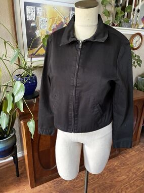 Dickies Work Jacket  Black Zip-Up Crop Workwear Streetwear Utility Grunge Large